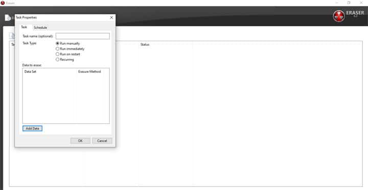 Eraser – setting task properties