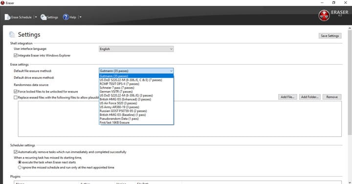 Eraser – choose a deletion method