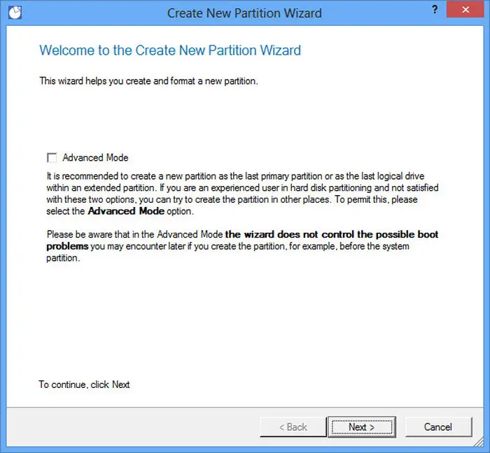 Paragon Drive Copy – create new partition wizard – starting screen
