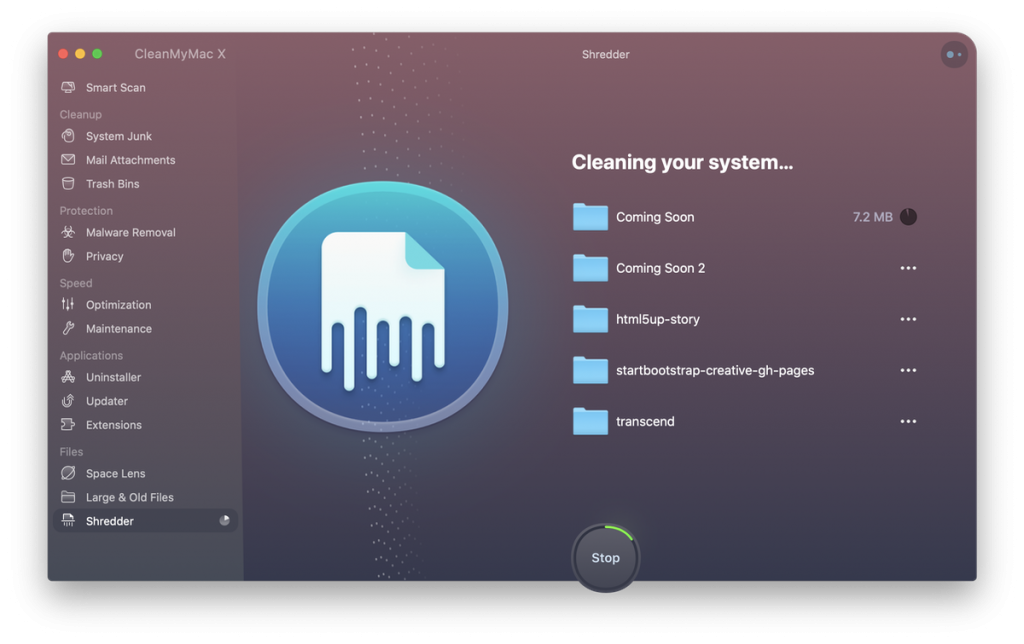 CleanMyMac X Shredding Process