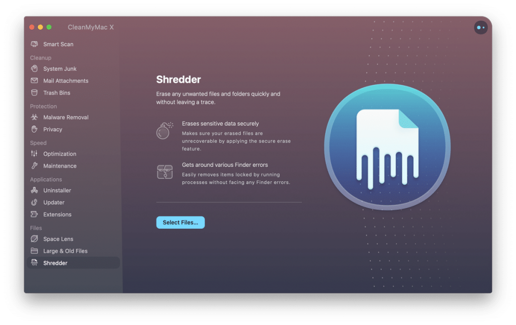 CleanMyMac X Shredder User Interface