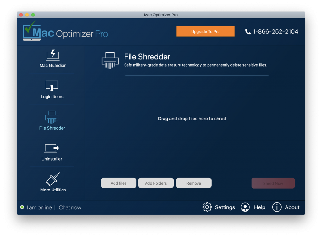 Mac Optimizer Pro Shredder Interface