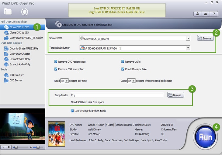 WinX DVD Copy Pro – clone DVD to another DVD
