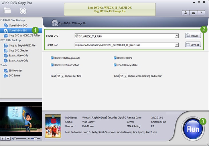 Winx DVD Copy Pro – clone DVD to ISO