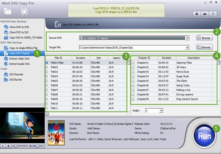 WinX DVD Copy Pro – copying disc chapters