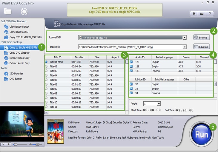 WinX DVD Copy Pro – copy to a single MPEG-2 file
