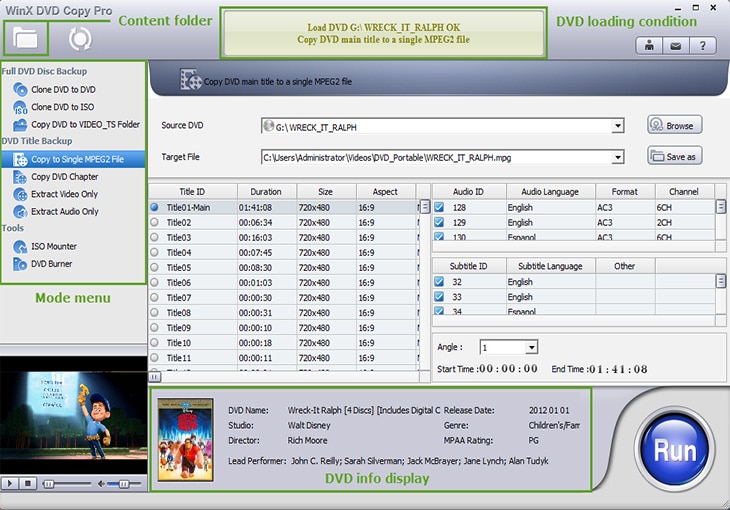 WinX DVD Copy Pro – main interface