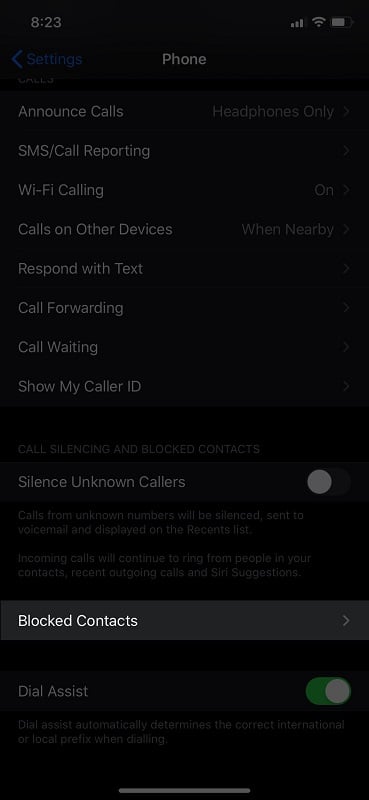 blocked contacts in iphone