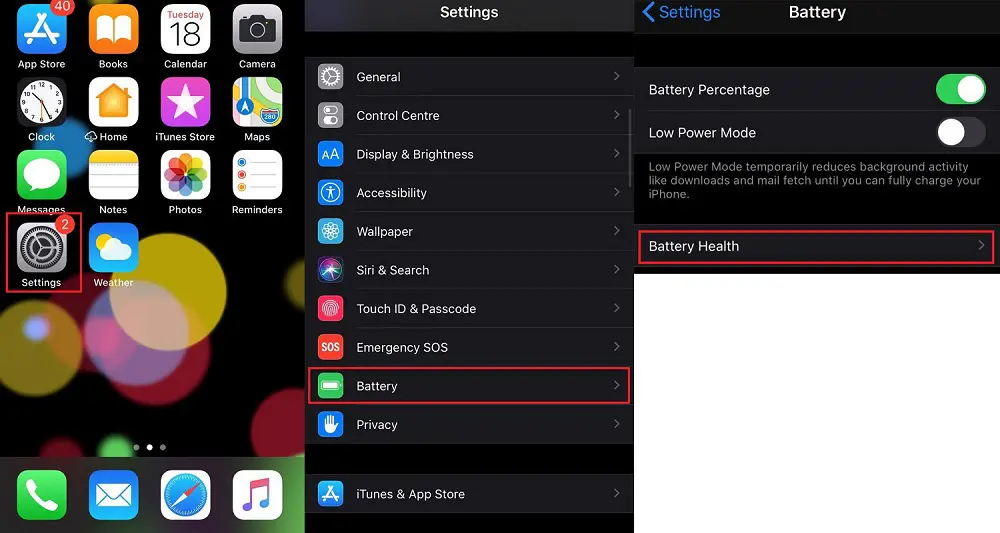 check battery health in iPhone