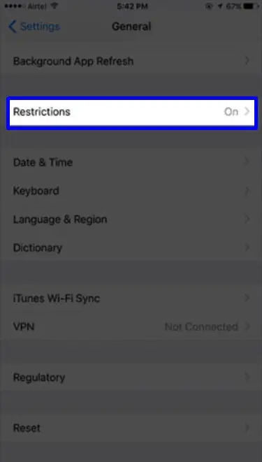 disable retrictions on ios 11