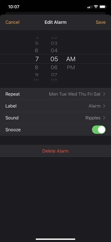 edit alarm on iPhone
