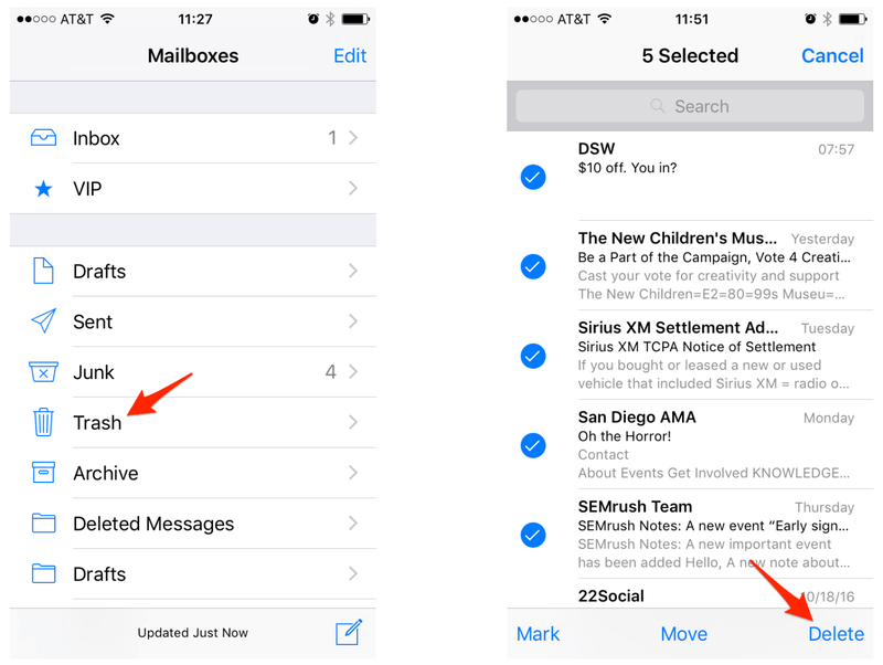 How to empty trash on iPhone mail – delete from Trash folder