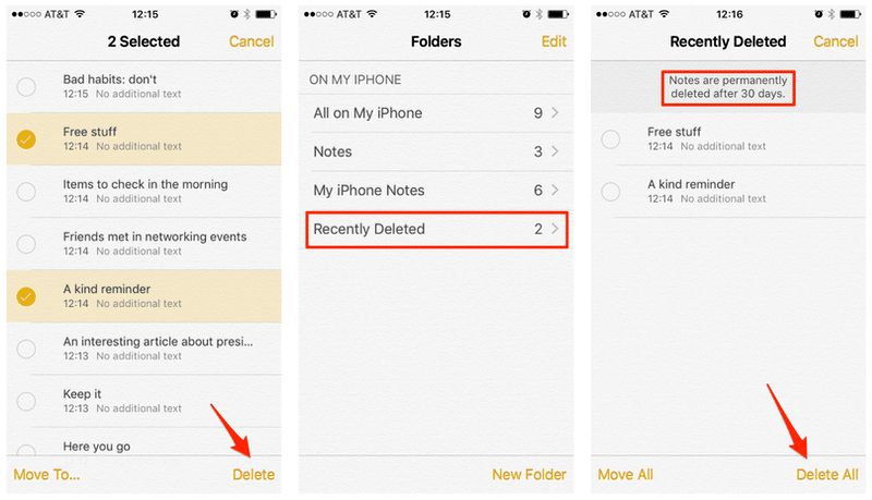 How to empty trash on iPhone Notes app