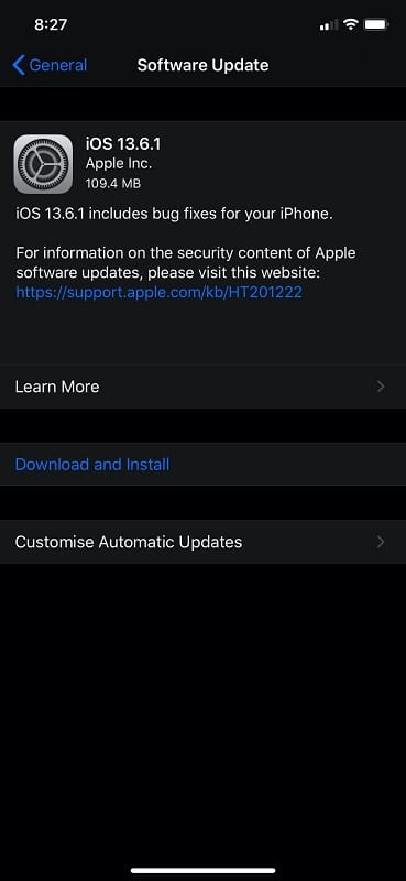software update in iphone