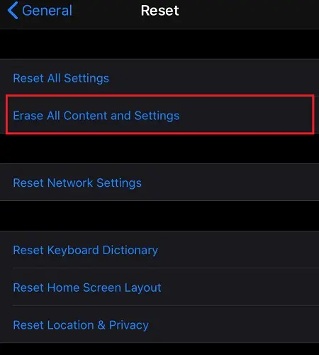 Erase all content and settings on iPhone