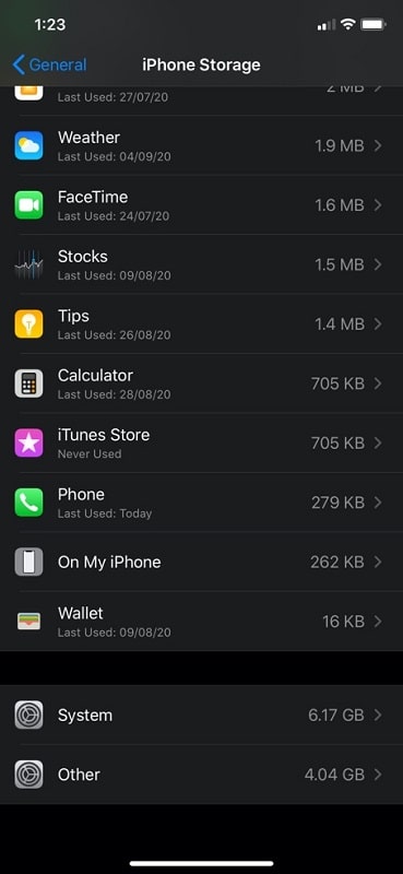 iPhone System Storage