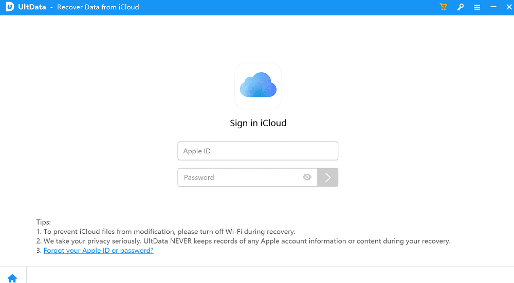 Sign in iCloud on Tenorshare UltData