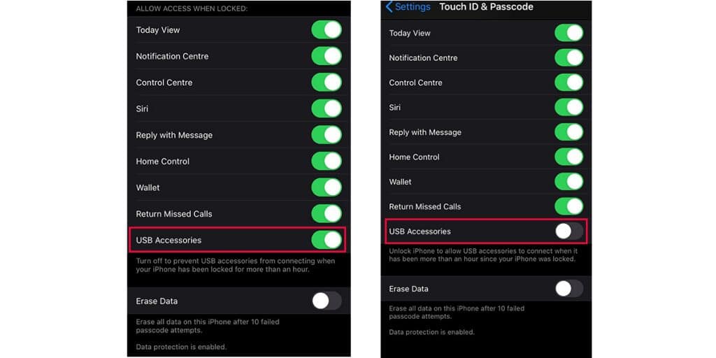 Turn on USB restricted mode 2