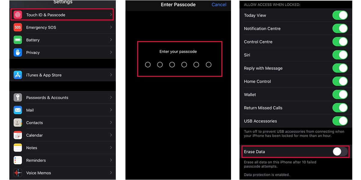 use passcode to enable auto-wipe