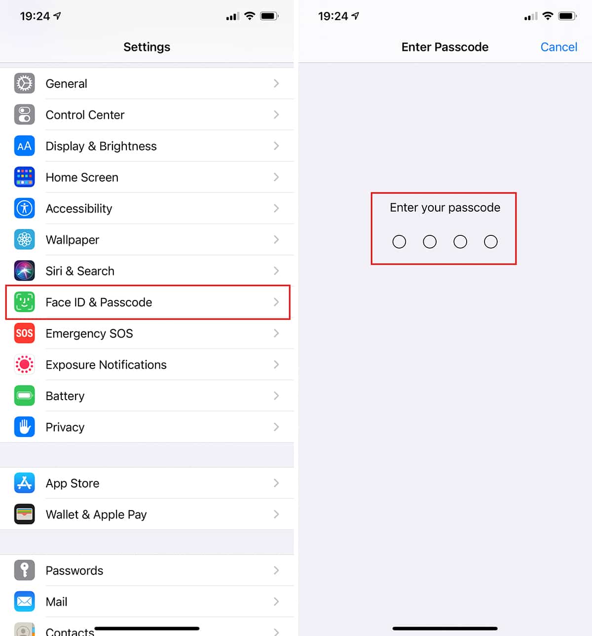 Access passcode options on iPhone with face id