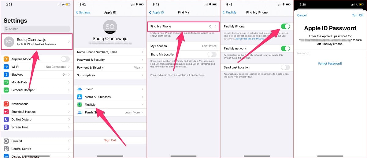 disable ‘Find My iPhone’ on your iPhone