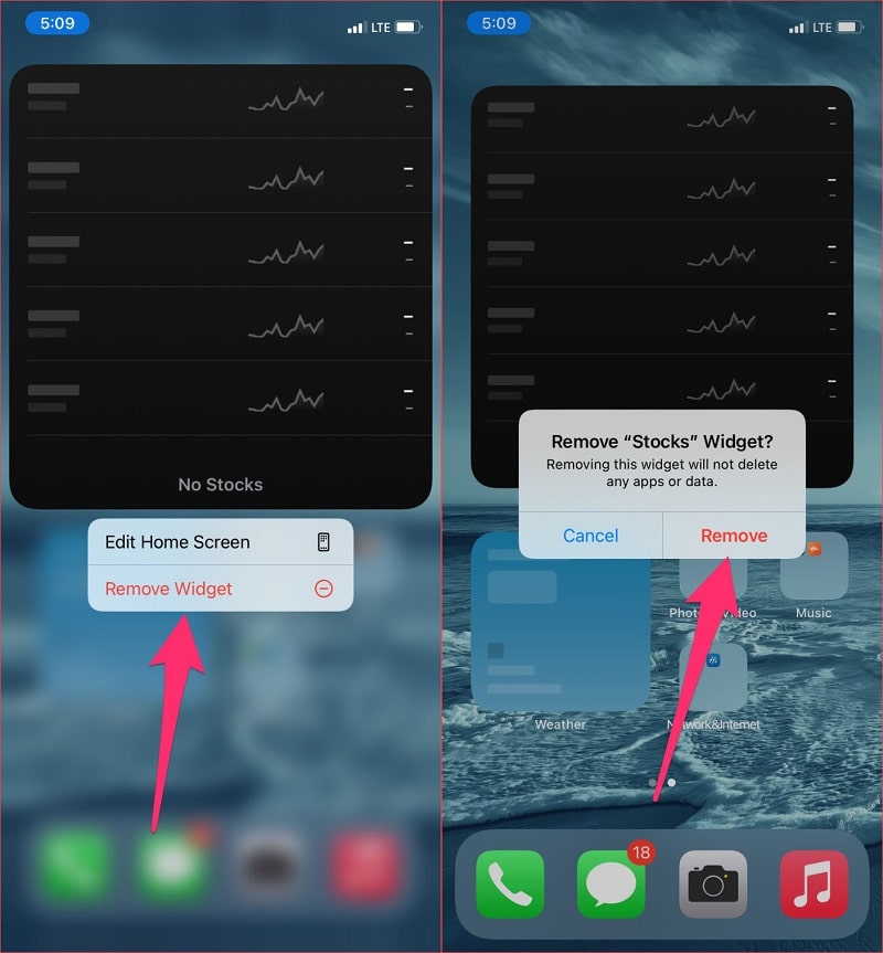 Remove unwanted widget from home screen on iPhone