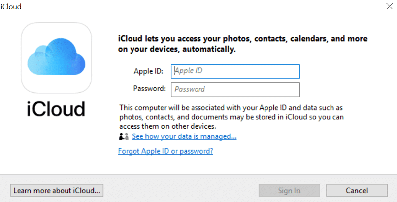 Sign into iCloud control panel