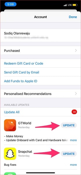 Update an app on iPhone