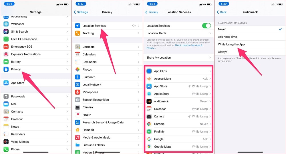 Use location services when required on iPhone