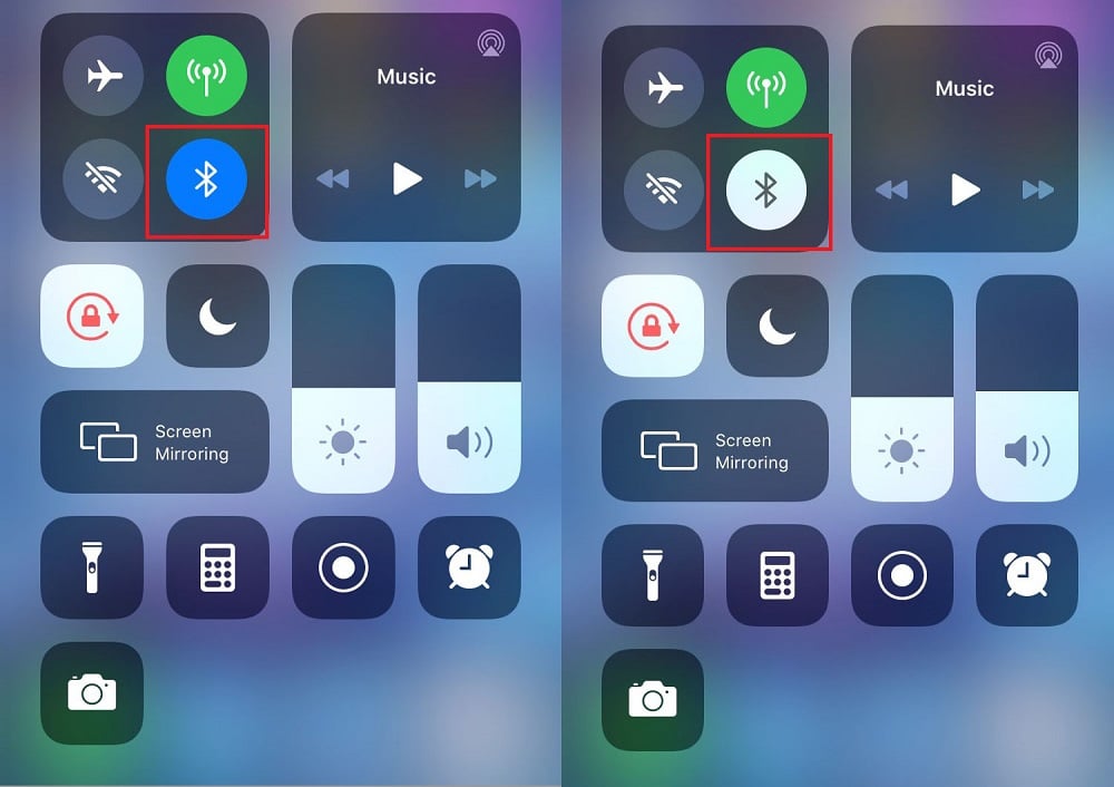 Check Bluetooth icon on control center iPhone