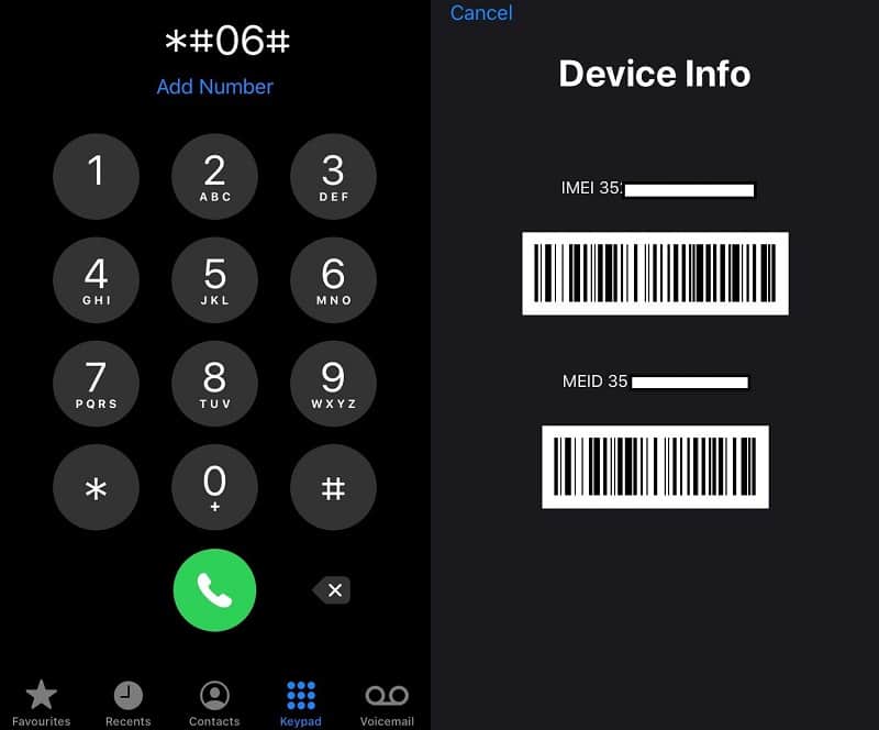 Get IMEI number with *#06#