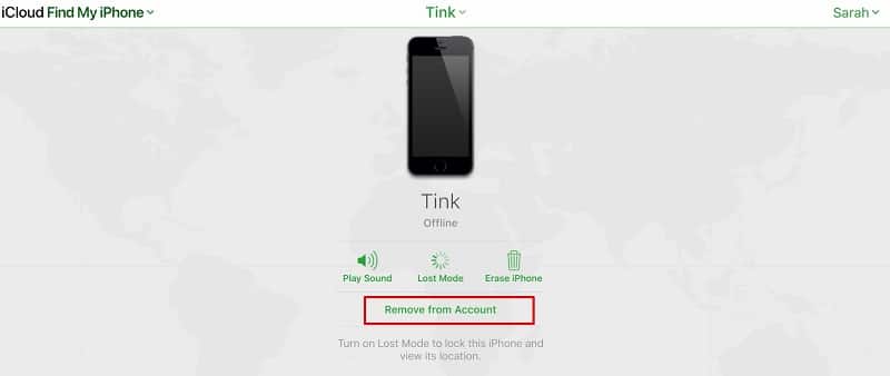Select Remove from Account to disable Find My iPhone