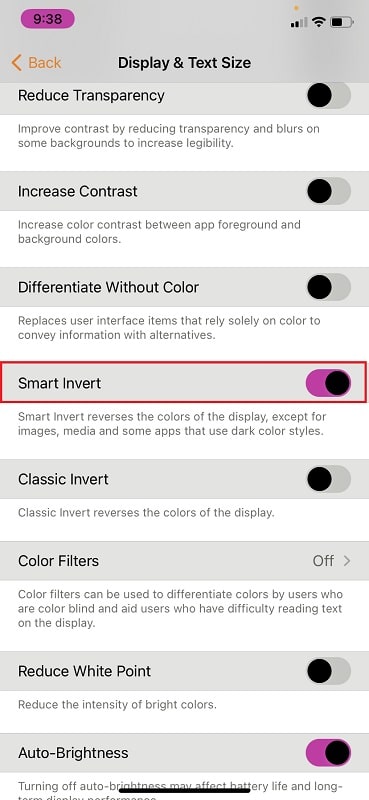 Turn on smart invert on iPhone