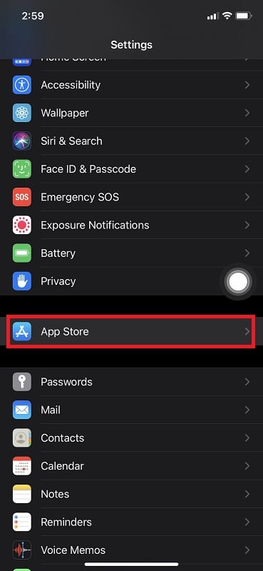 App store on iPhone settings