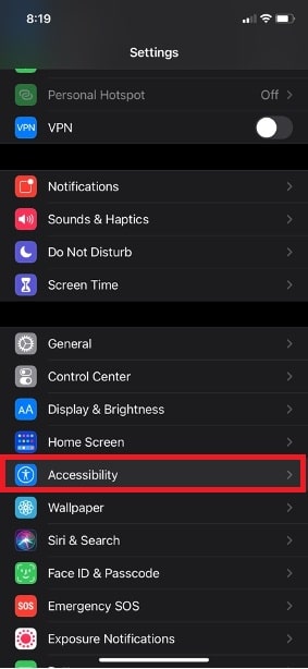 Choose Accessibility on iPhone settings