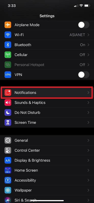 Choose Notifications on iPhone settings