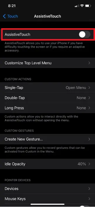 Enable AssistiveTouch on iPhone