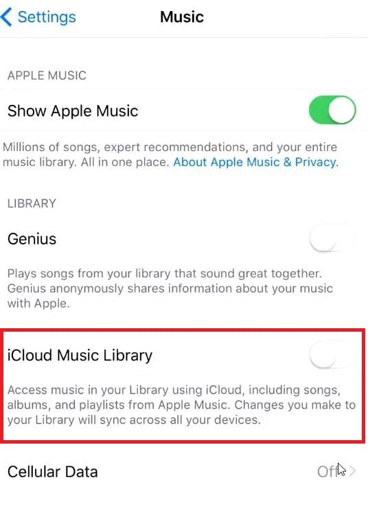 iCloud music library on iPhone