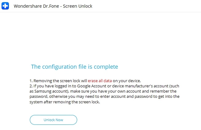 Dr.Fone Screen unlock erases all data