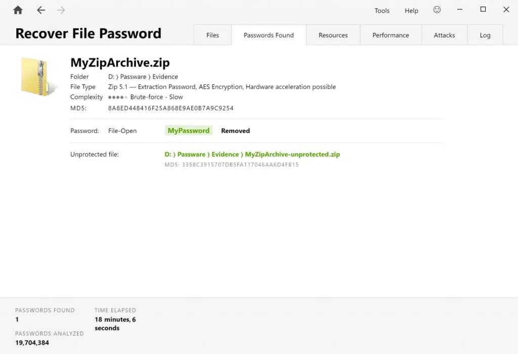 Passware ZIP password recovery