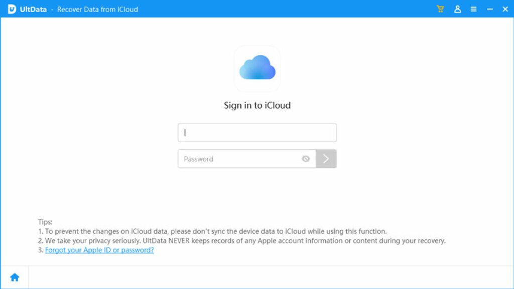 Sign in to iCloud on UltData