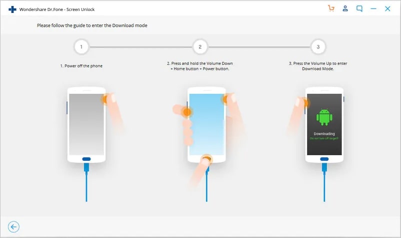 Dr. Fone Screen Unlock interface instructing the steps to bypass the LG screen without reset 