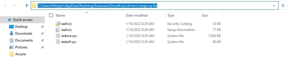 Driver Easy downloaded the drivers location path