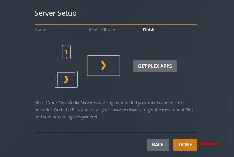 click done to finish installing a hard drive for plex