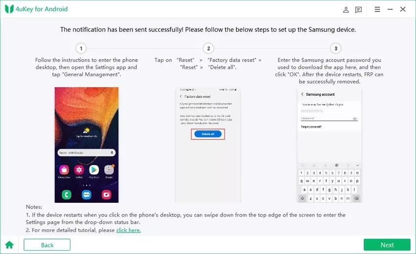 complete the factory reset on Samsung device