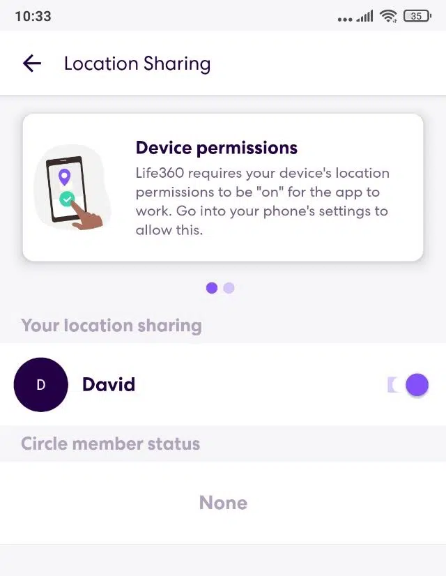 Tap the location sharing toggle button on life360