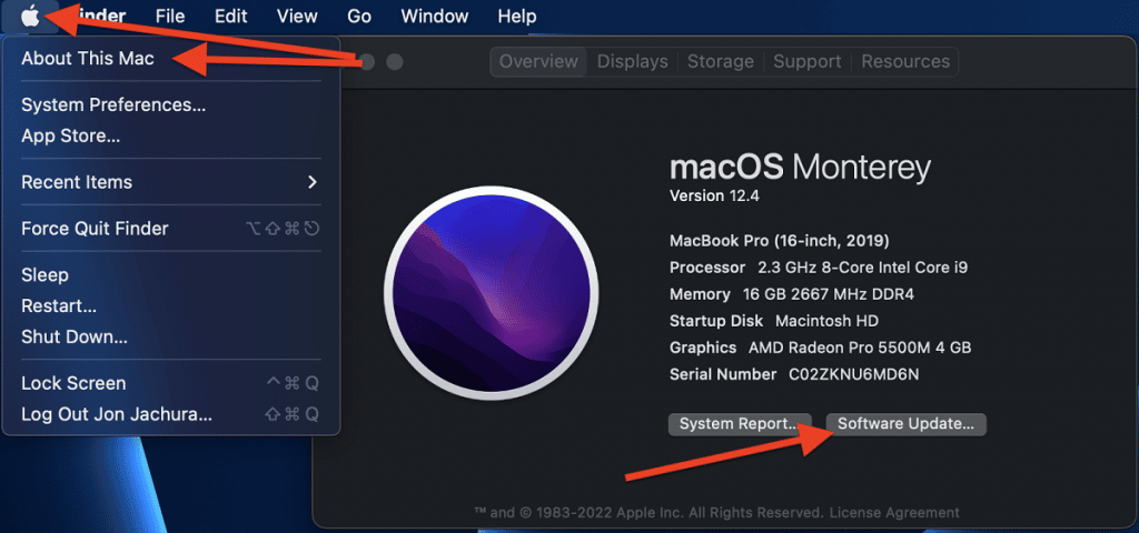 choose Software Update to fix loud fan noise on Mac