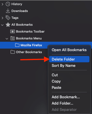click Delete Folder on Mac Firefox