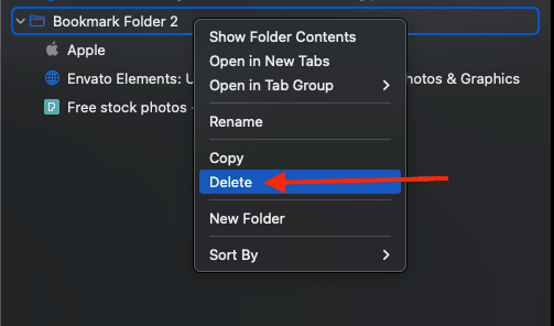 delete Mac Safari bookmark folder