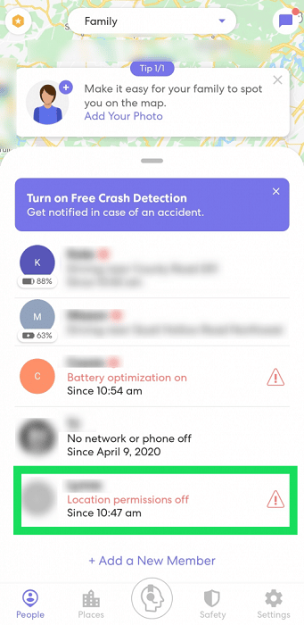 Life360 shows Location Permissions Off
